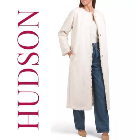 NWT HUDSON JEANS Reversible Shearling Teddy Longline Maxi Coat Natural Cream, Si - Picture 16 of 16